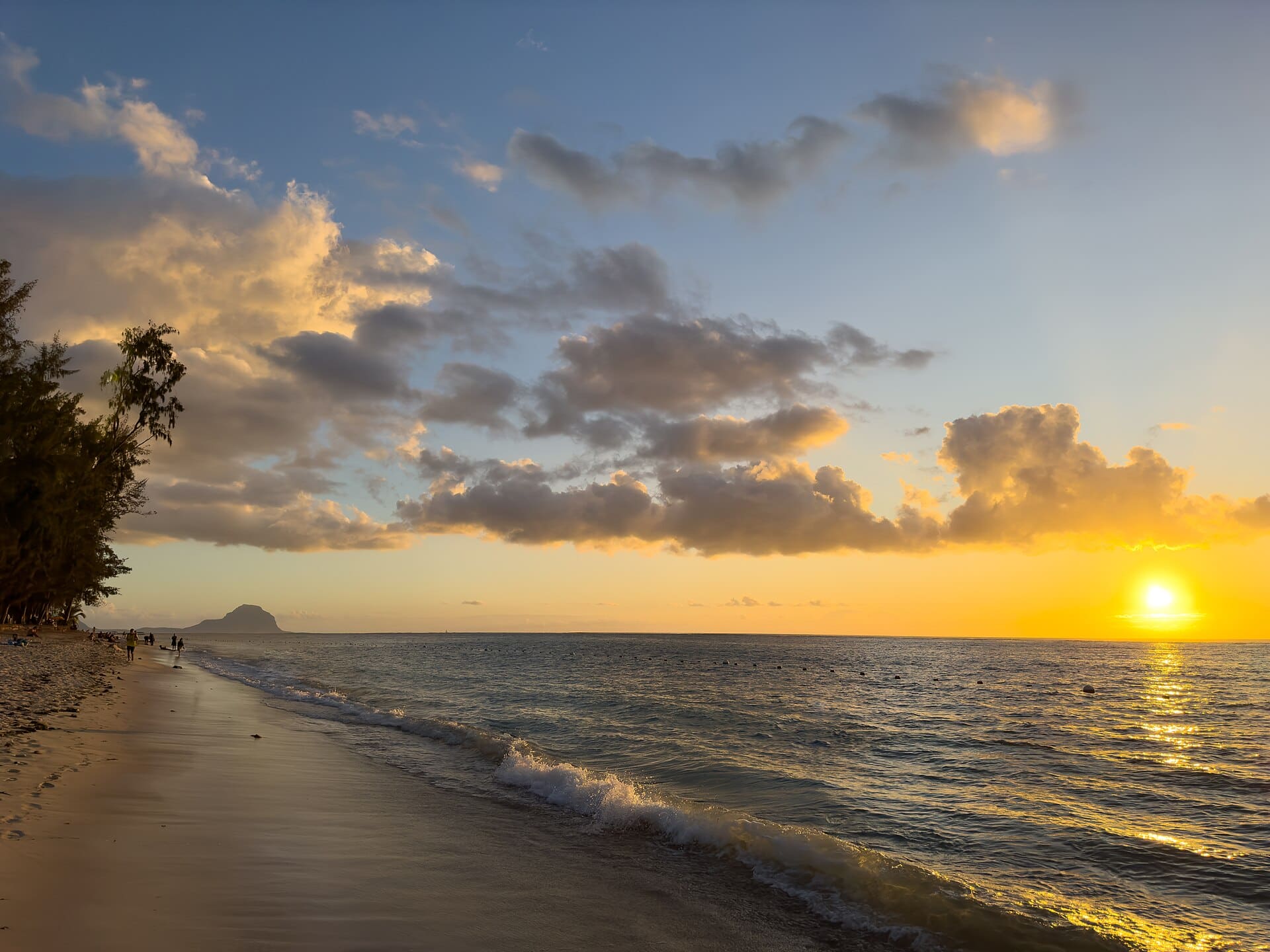 The Mauritius coastline at sunset