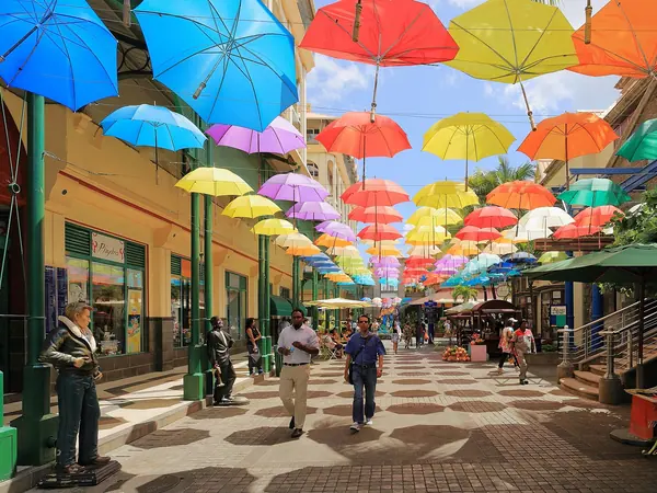 The umbrella walkway at Caudan Waterfront, Port Louis
